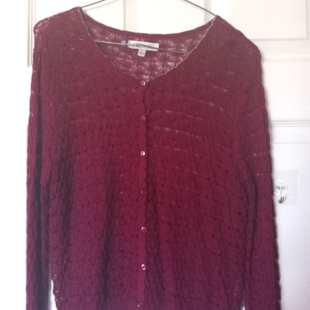Cranberry button up sweater.
